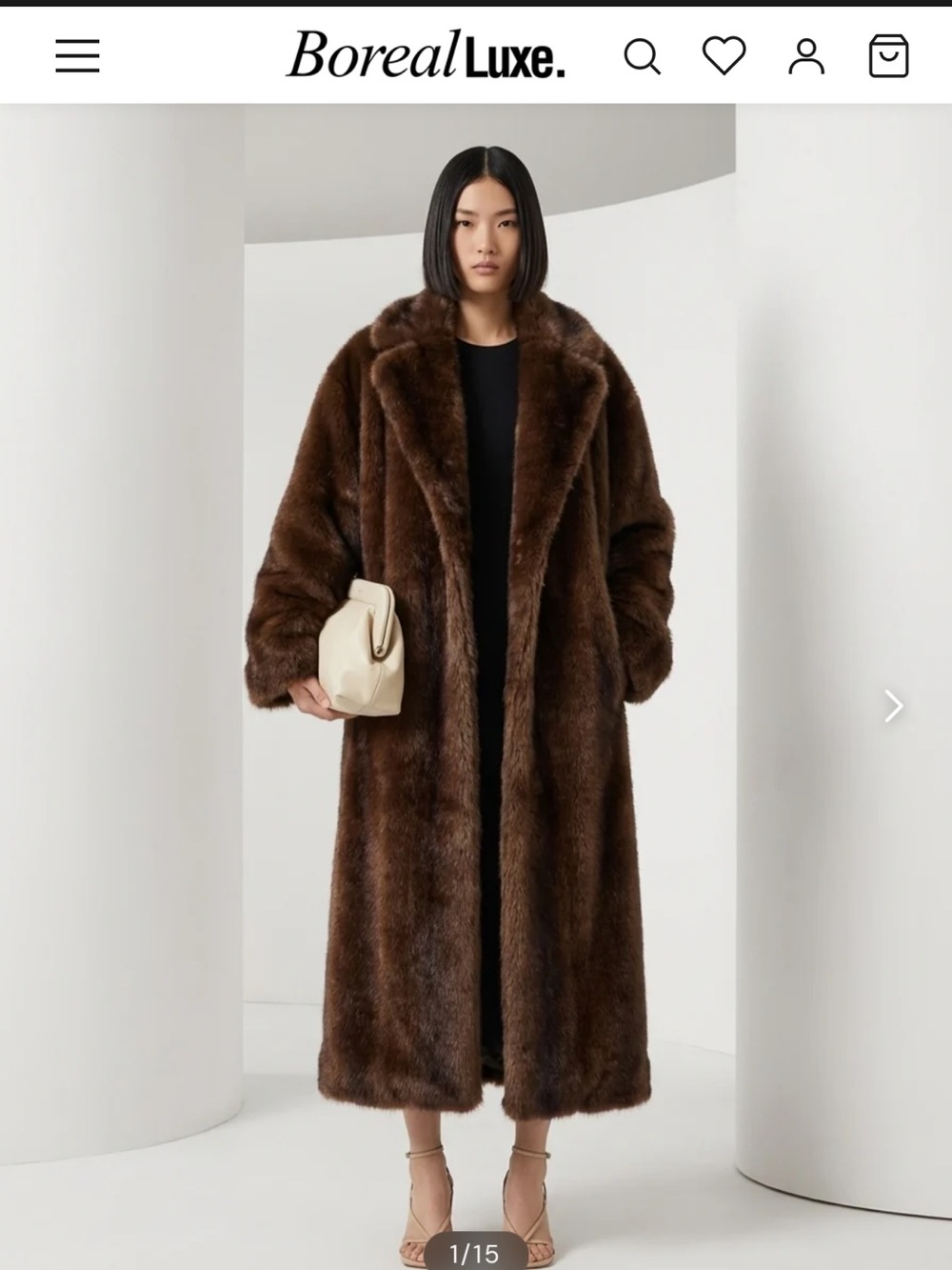 Mirella Full-Length Faux Fur Coat in Rich Brown